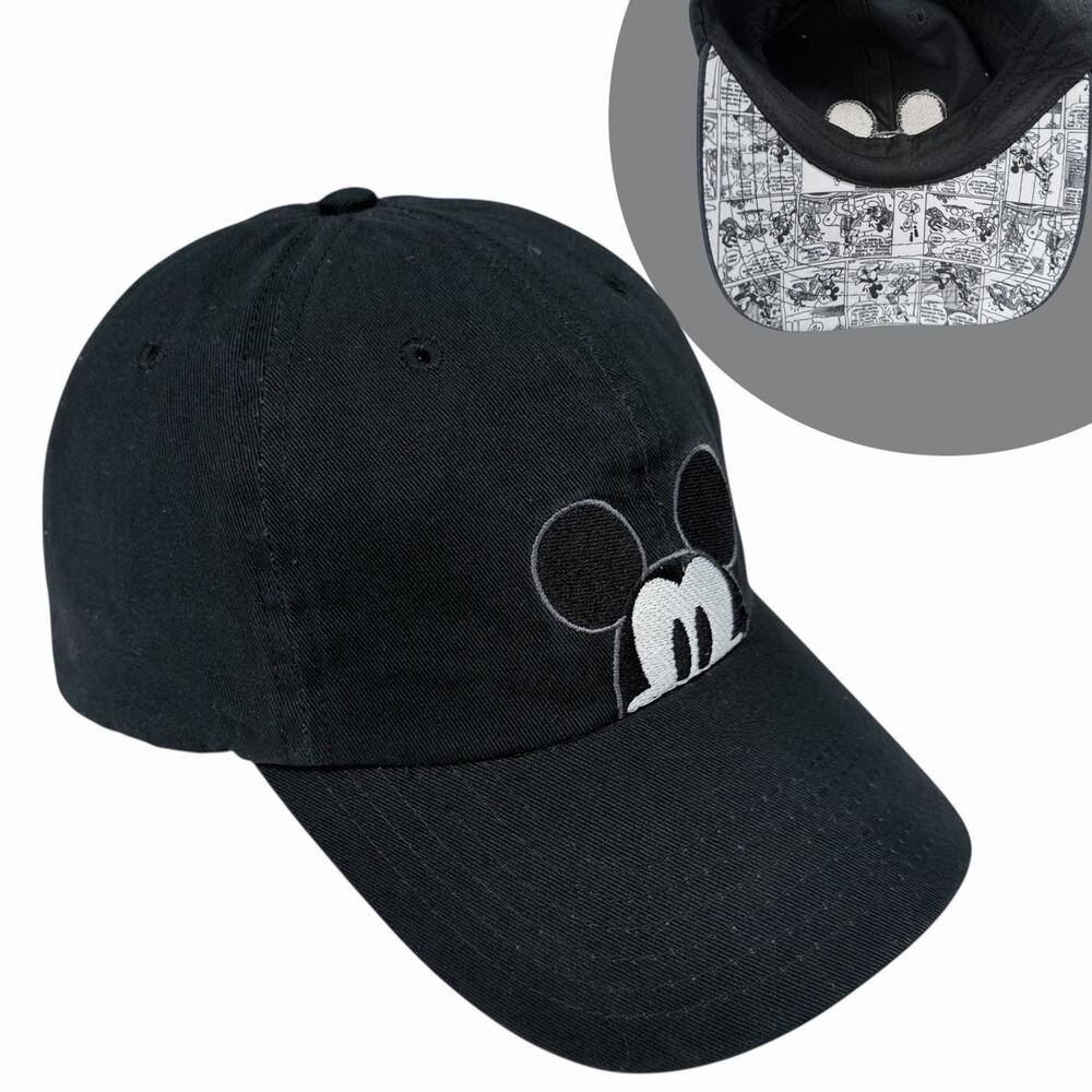 Disney Mickey Mouse Black Dad Hat Adjustable Cartoon Brim